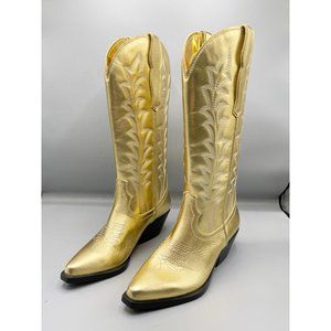 NEW Steve Madden Metallic Gold Western Heeled Cowboy Boots